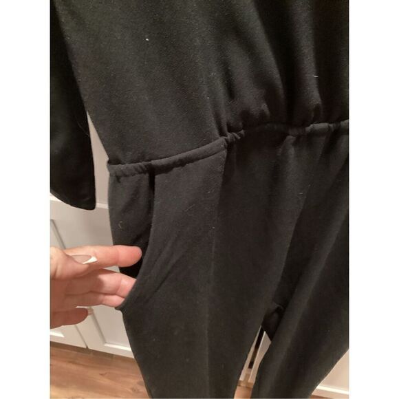 Marine Layer Nellie Black Crepe Jumpsuit Sz M Pockets Elastic Waist - Picture 5 of 11